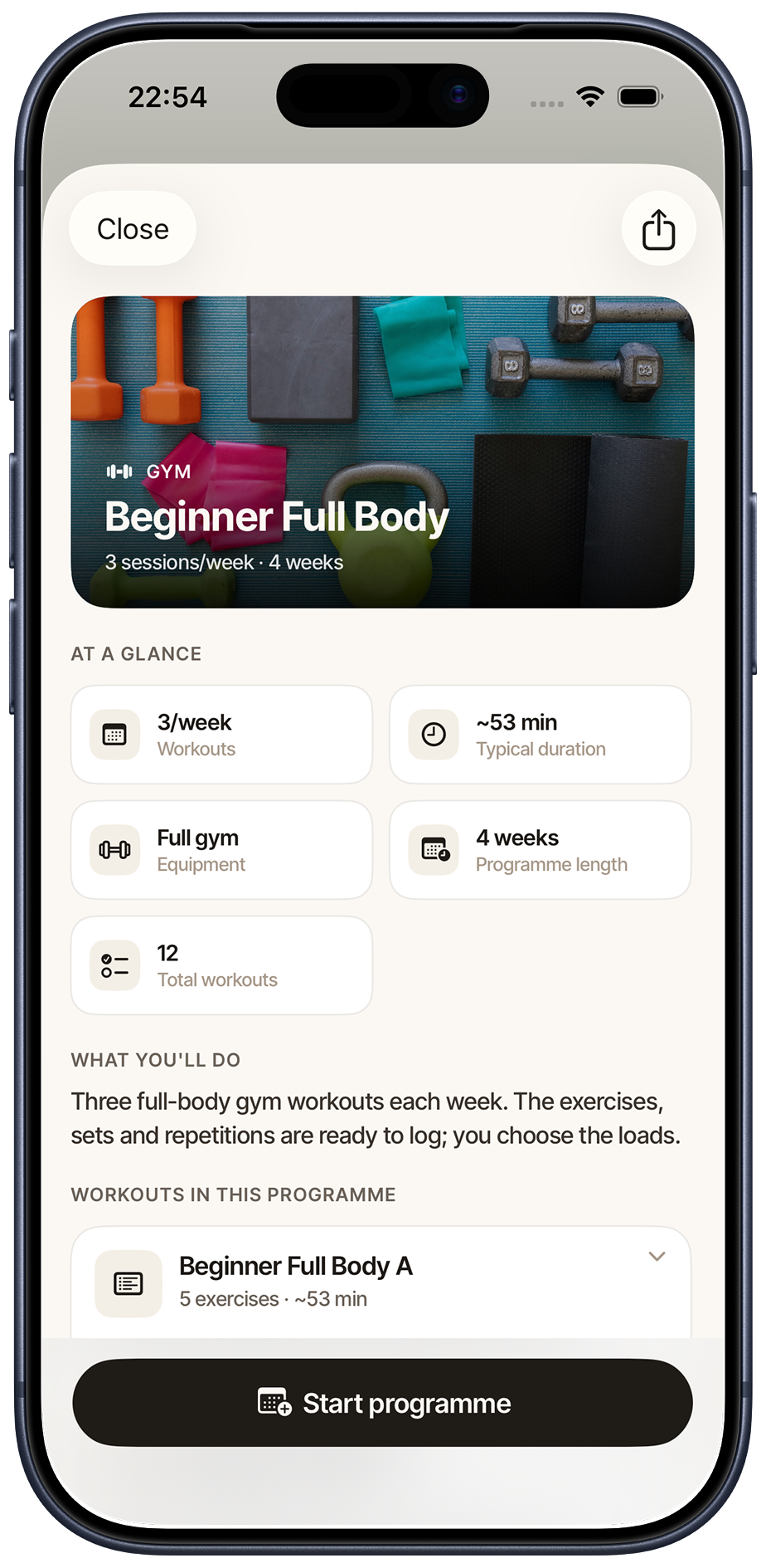 Kalos beginner full-body training programme