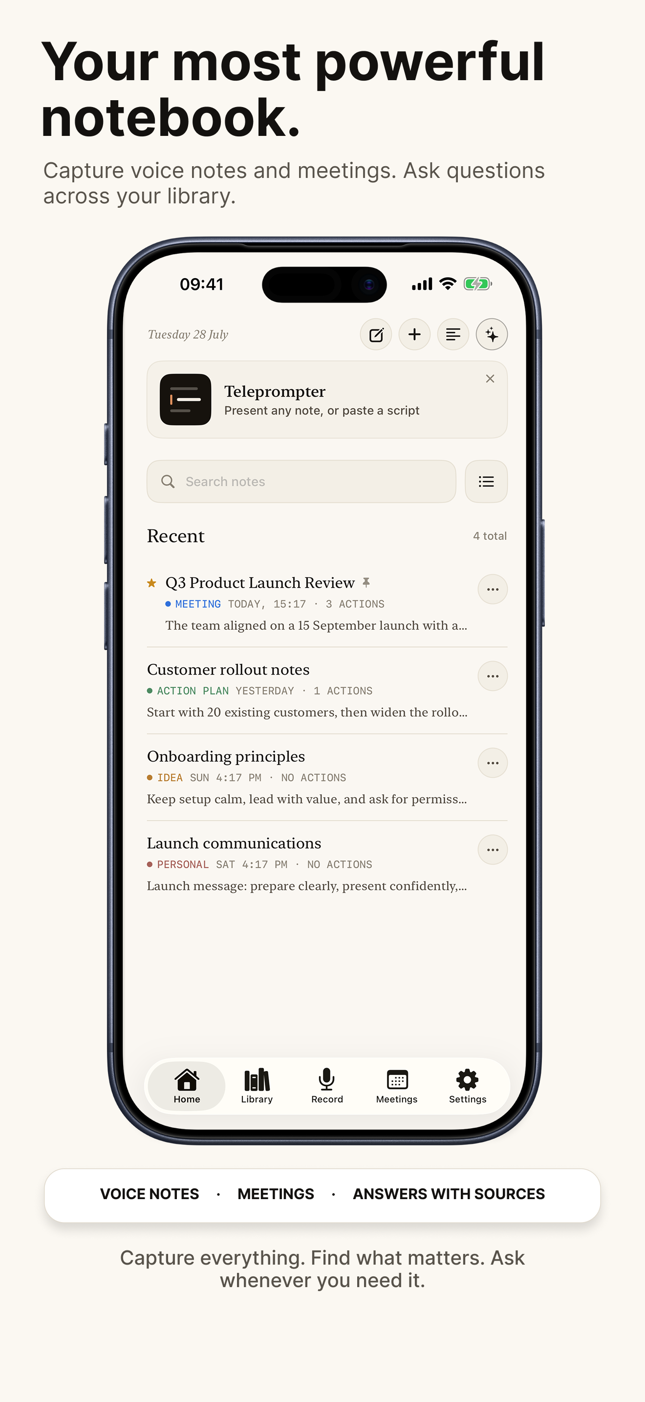 A populated Telos Note library on iPhone